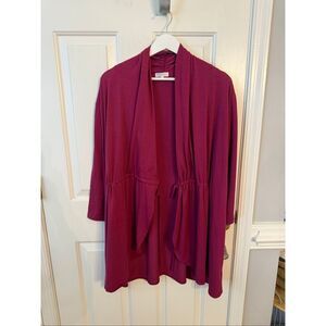 Kiyonna Plum Burgundy Tie Front Jersey Cardigan sz 3 or 22/24 EUC